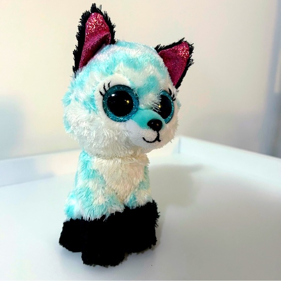 Ty Beanie Boos Atlas the Fox Glitter Eyes 6” Blue Plush Toy - Picture 2 of 7